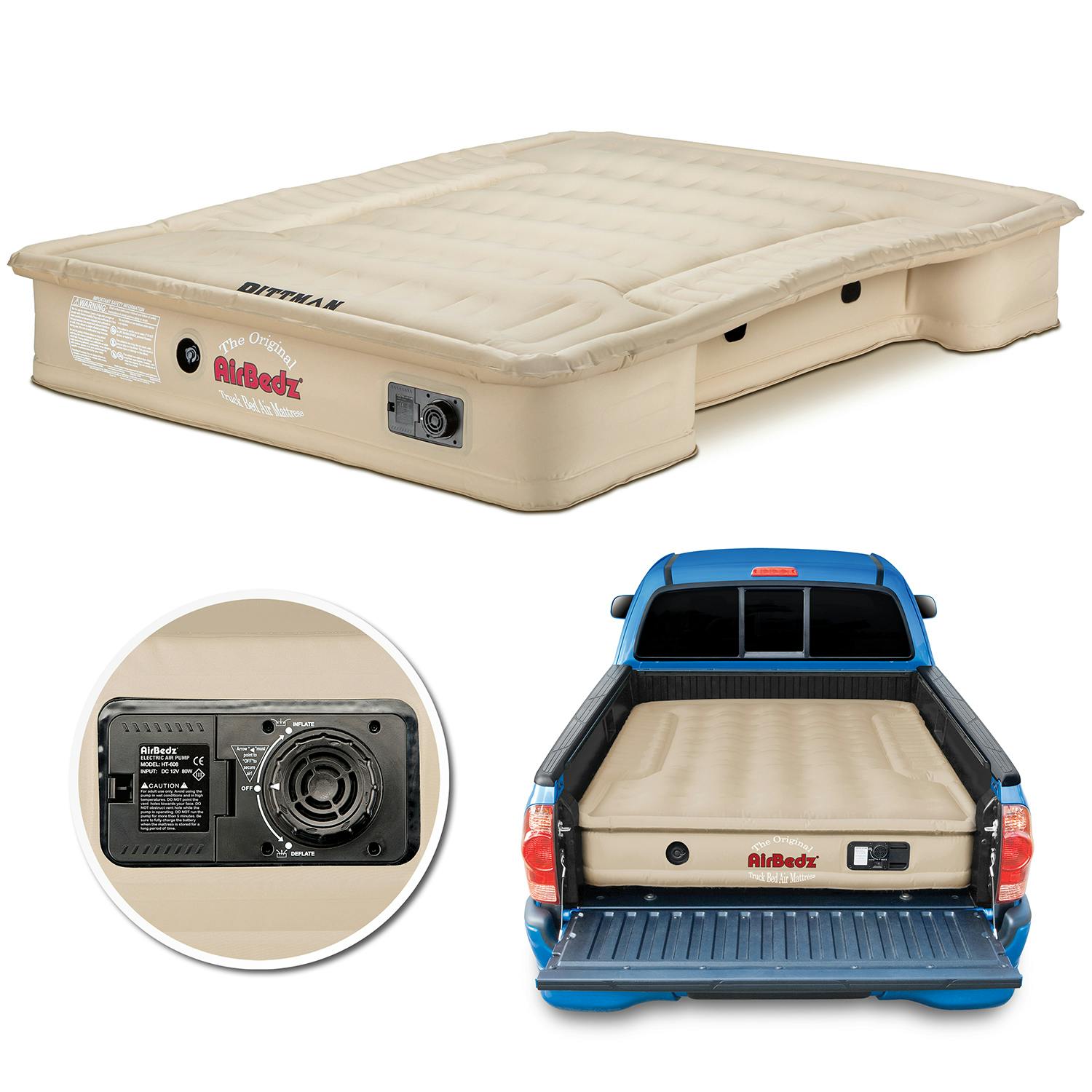 Pittman Outdoors PPI 503 AirBedz TAN Mid Size 6.0 6.5 Short Bed w Built in Recharge Battery Air Pump